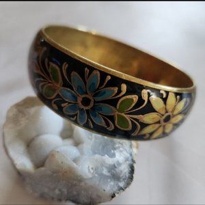 Vintage Black Floral  Etched Painted Bracelet